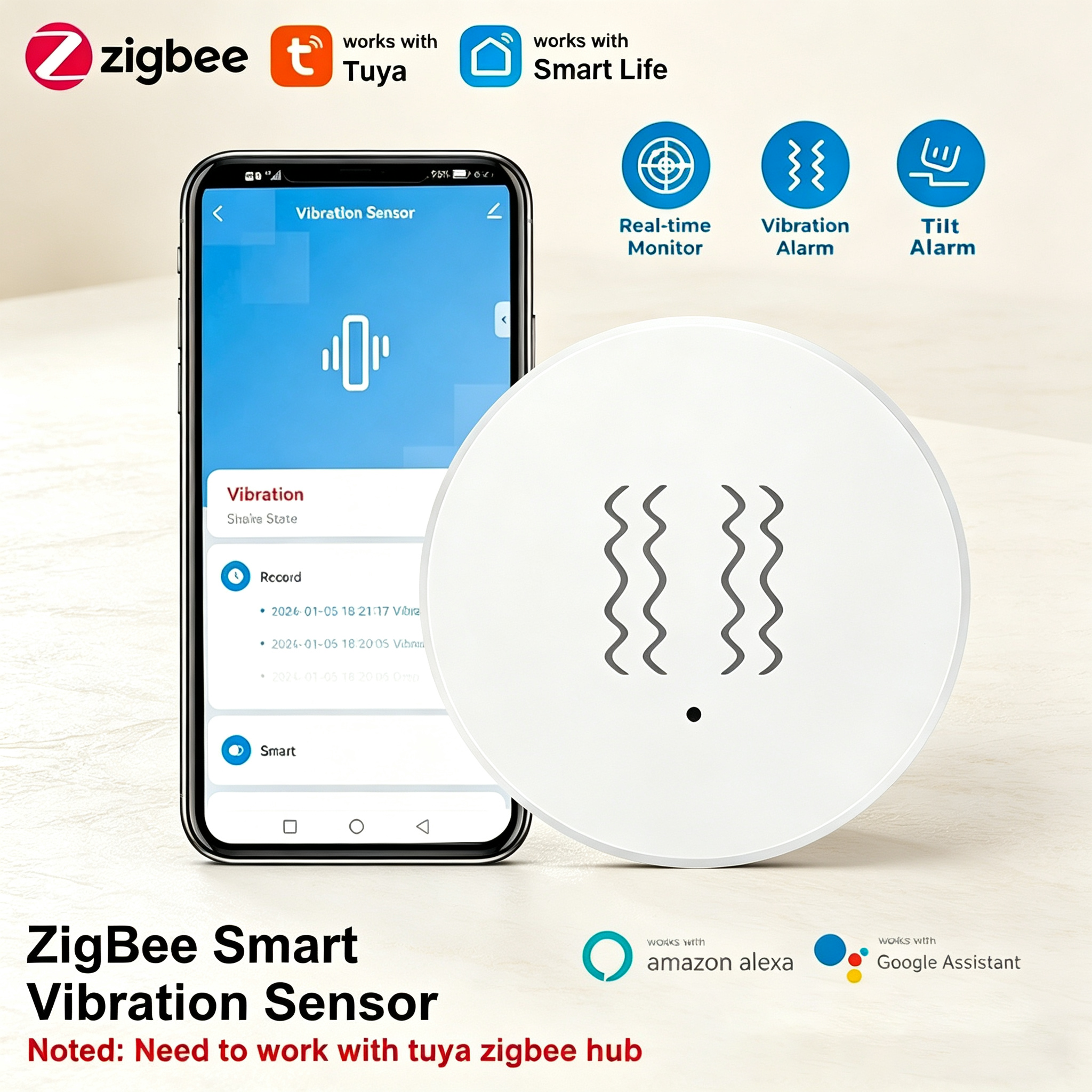 Tuya ZigBee Smart Vibration &  - Home Security Alarm 评论和价格