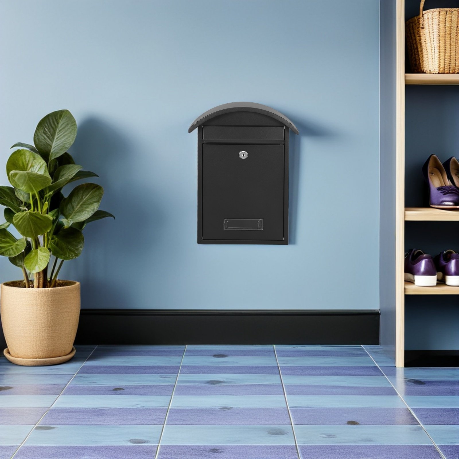 Black Lockable Wall Mailbox Ke - Home Security Letters 评论和价格